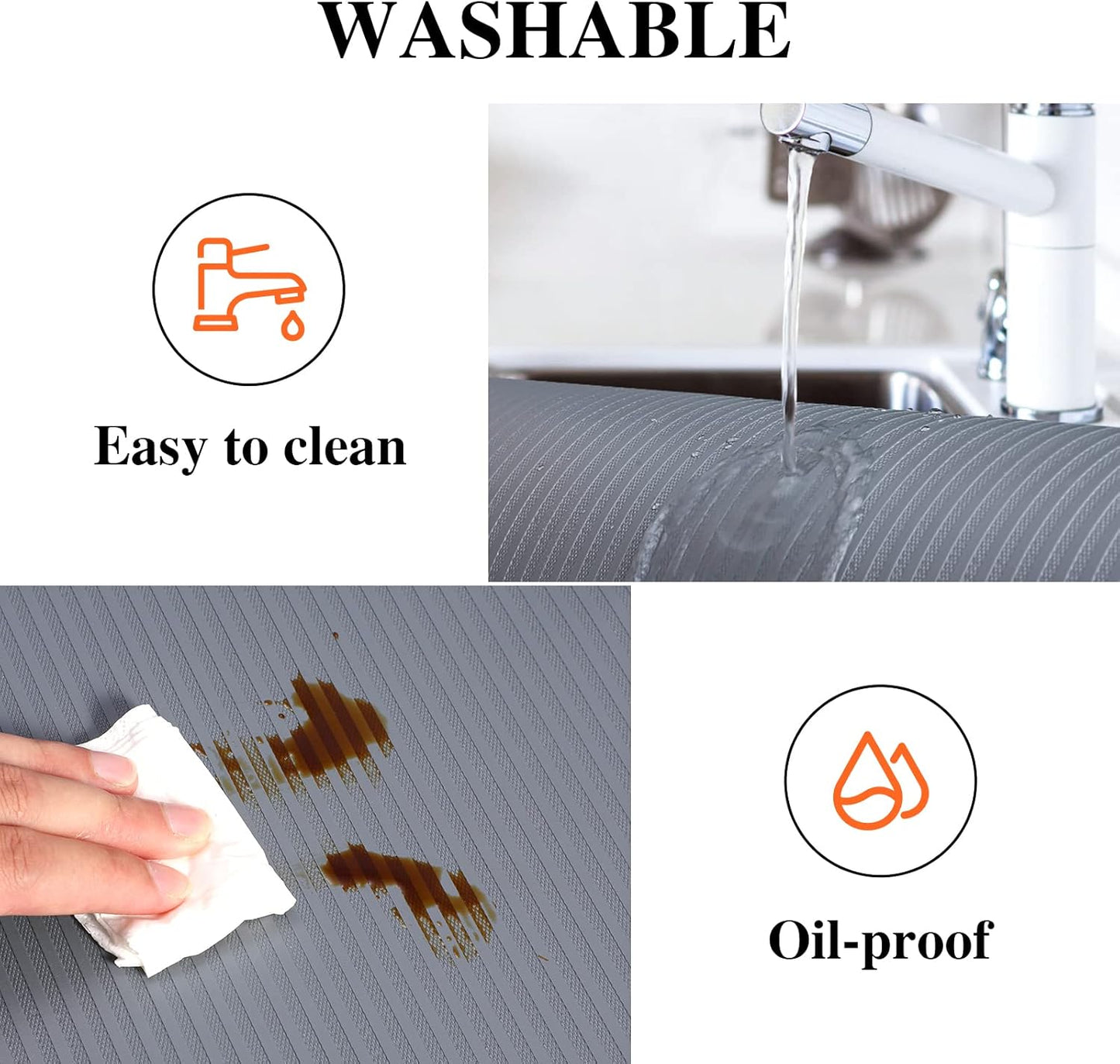 Shelf Liner Non Adhesive, Washable Cabinet Liners for Shelves, Waterproof Durable Non-Slip Drawer Liners for Kitchen Cabinets, Cupboard, Pantry, Gray 14" X 20'