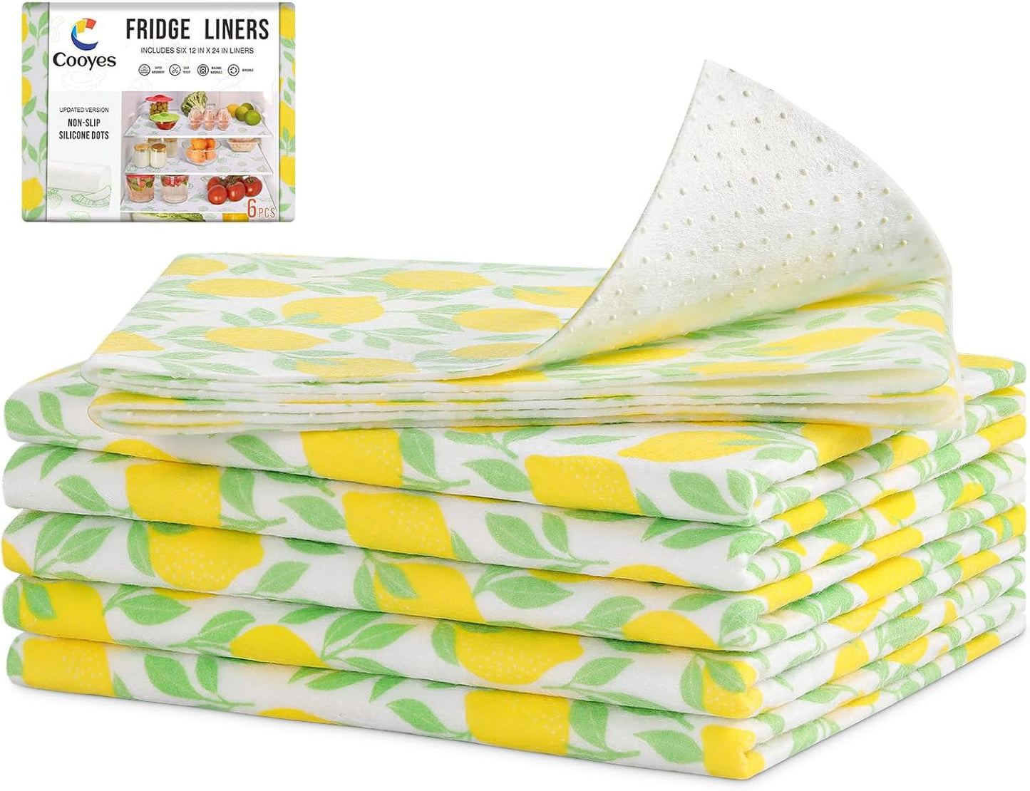 Cooyes 6 Pack Polyester Shelf Liners for Kitchen Cabinets, 17.7" × 24", Non-Slip Refrigerator Liners Machine Washable, Refrigerator Drawer Mats for Glass Shelves and Kitchen Cabinets