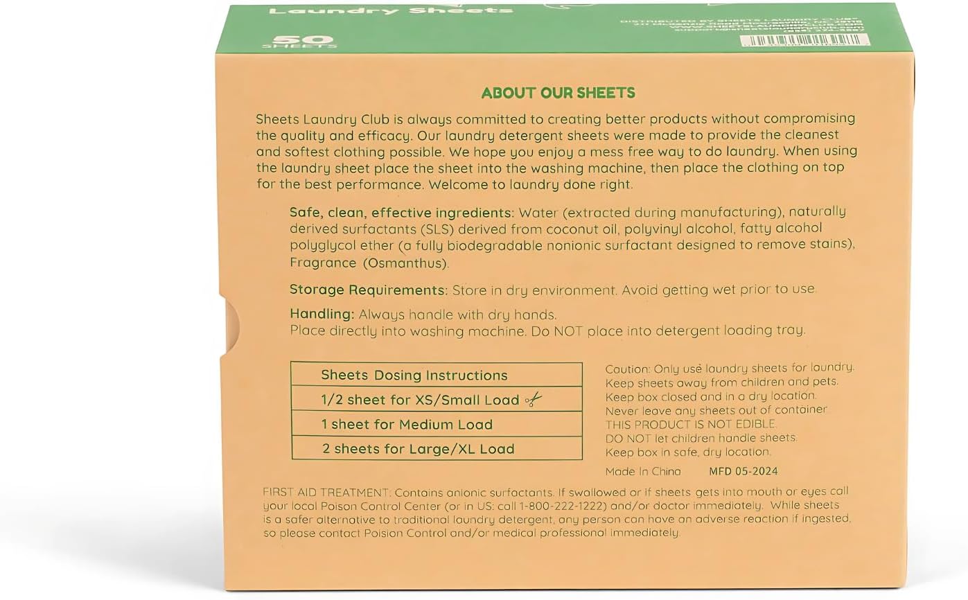 Sheets Laundry Club Laundry Detergent Sheets – 50 Sheets (100 Loads), Fresh Linen, Hassle-Free Laundry, Quick-Dissolving, Hypoallergenic, Septic Safe, Plastic-Free Packaging