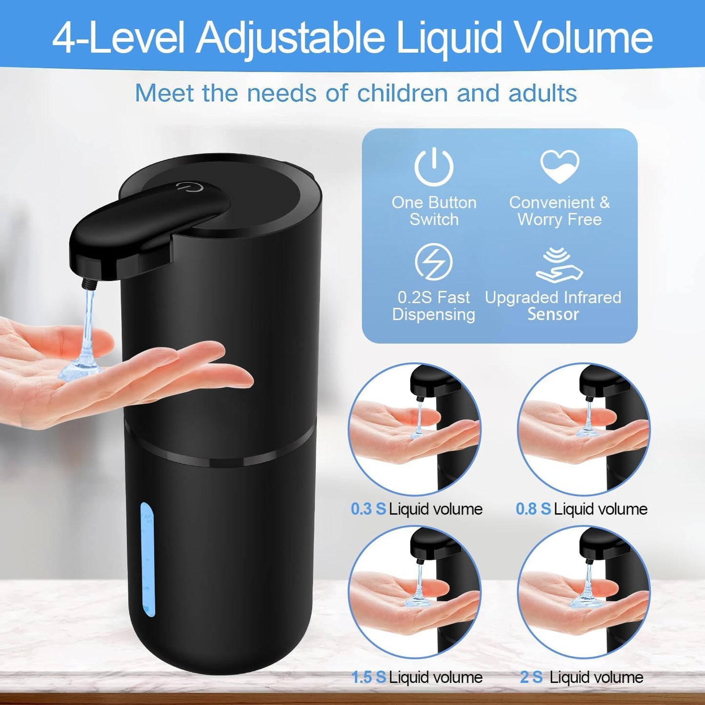 Automatic Liquid Soap Dispenser Bathroom Kitchen Dish Liquid Body Shampoo Shower Gel Hand Free Liquid Wall Mount Touchless Soap Dispenser 380ml Rechargeable Auto Liquid Dispenser for Kitchen Bathroom