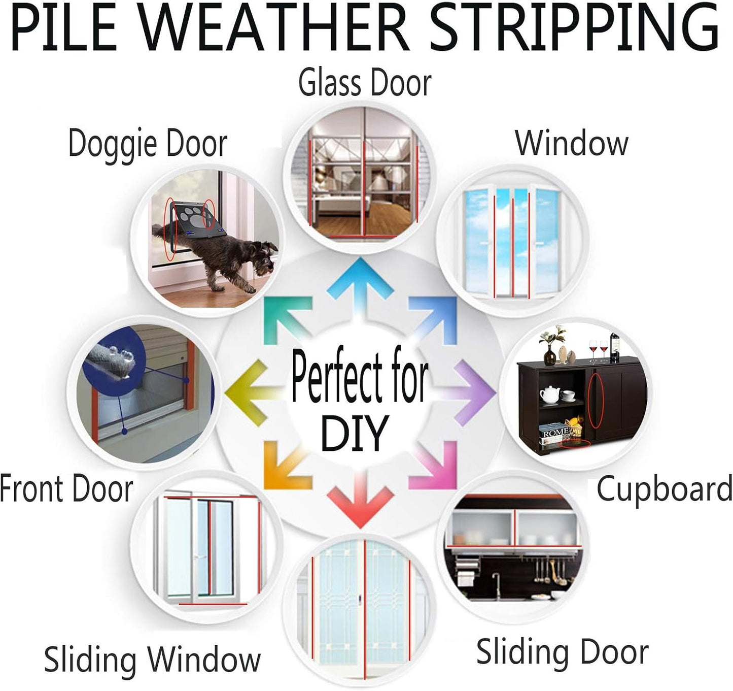 Weather Stripping Brush for Sliding Windows/Doors Frame Side,Pile Self Adhesive Weatherstrip Seal Strip Sealer Draft Stoppers (33ft x11/32 Backing x 11/32 Brush inch, Grey)