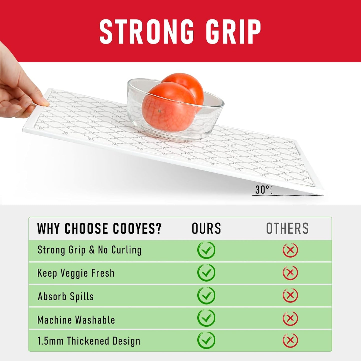 Cooyes Refrigerator Shelf Liners for French Door Fridge, 17.7" × 36" Extra Large, Non-Slip Fridge Mats Machine Washable, Refrigerator Drawer Liner for Glass Shelves Kitchen Cabinet