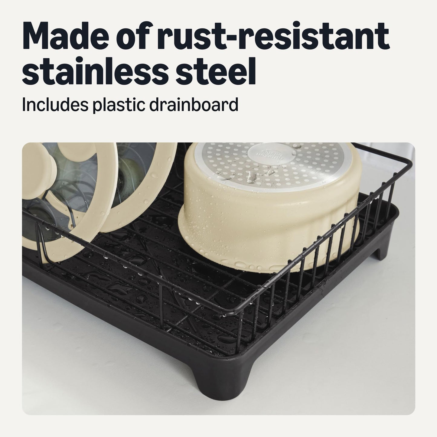 Amazon Basics Stainless Steel Dish Drying Rack, 15.2 x 11.6 x 4 in., Black