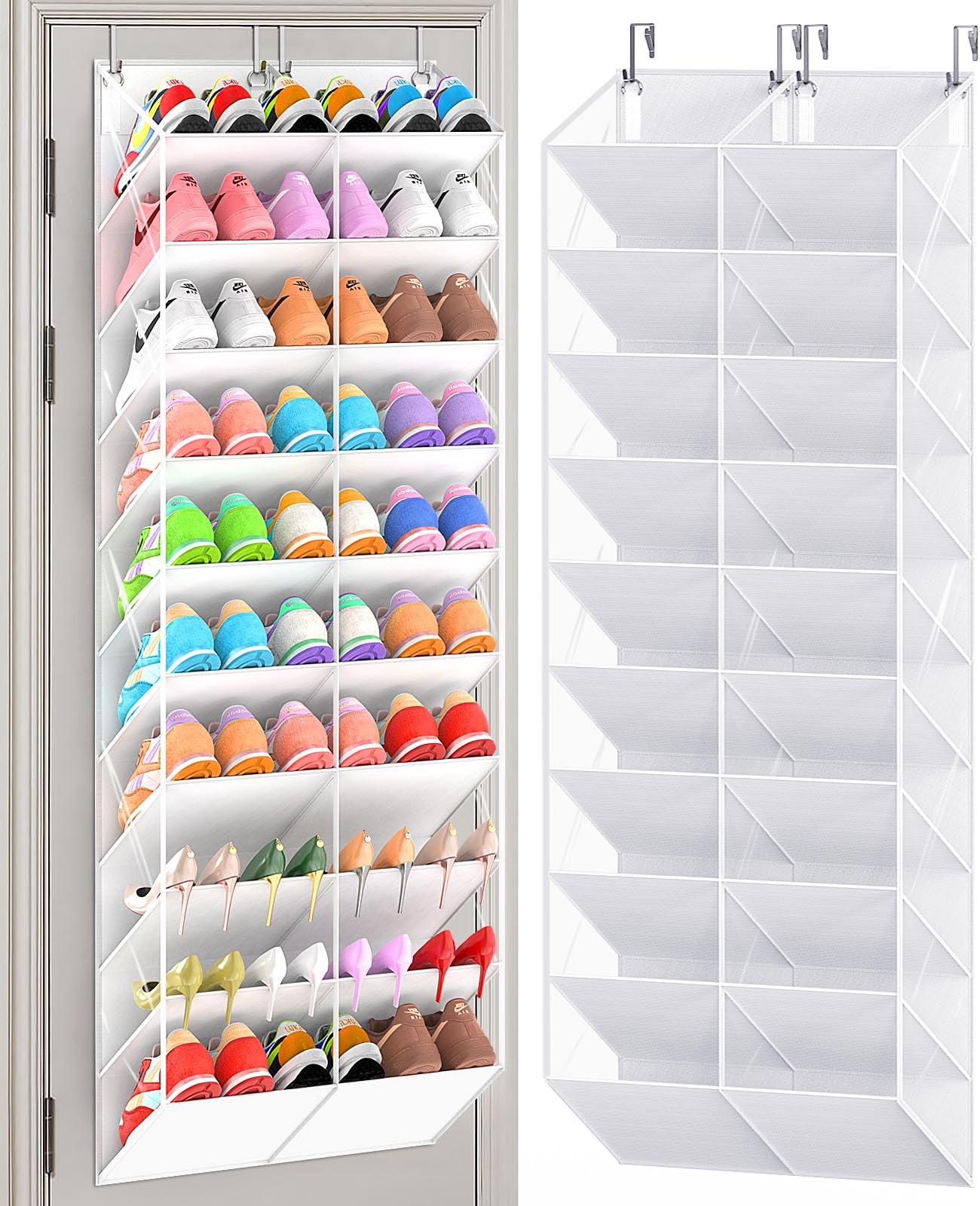 UVIAHOMI 20-30 Pairs Over the Door Shoe Organizer, Clear Pockets Hanging Shoe Storage for Closet