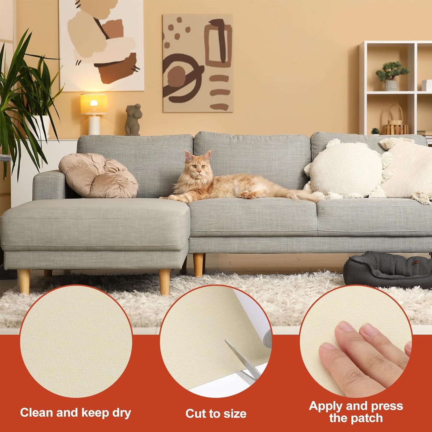 PATIKIL 70x4.4 Inch Linen Repair Tape, Repair Fabric Patch Self Adhesive Couch Patch Line Repair Patch for Furniture Sofa Car Seats Office Chairs, Apricot White