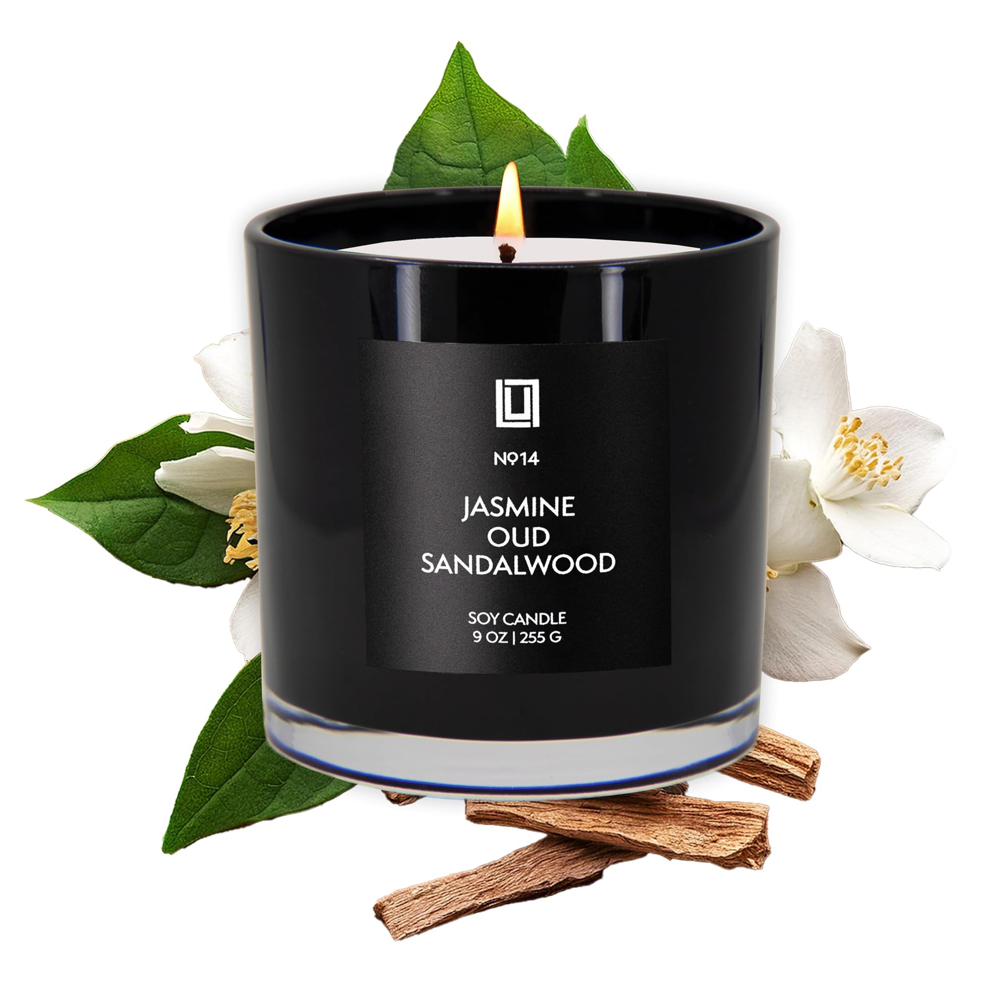 Lulu Candles Jasmine, Oud & Sandalwood Scented Soy Blend Jar Candle, 9 Oz.