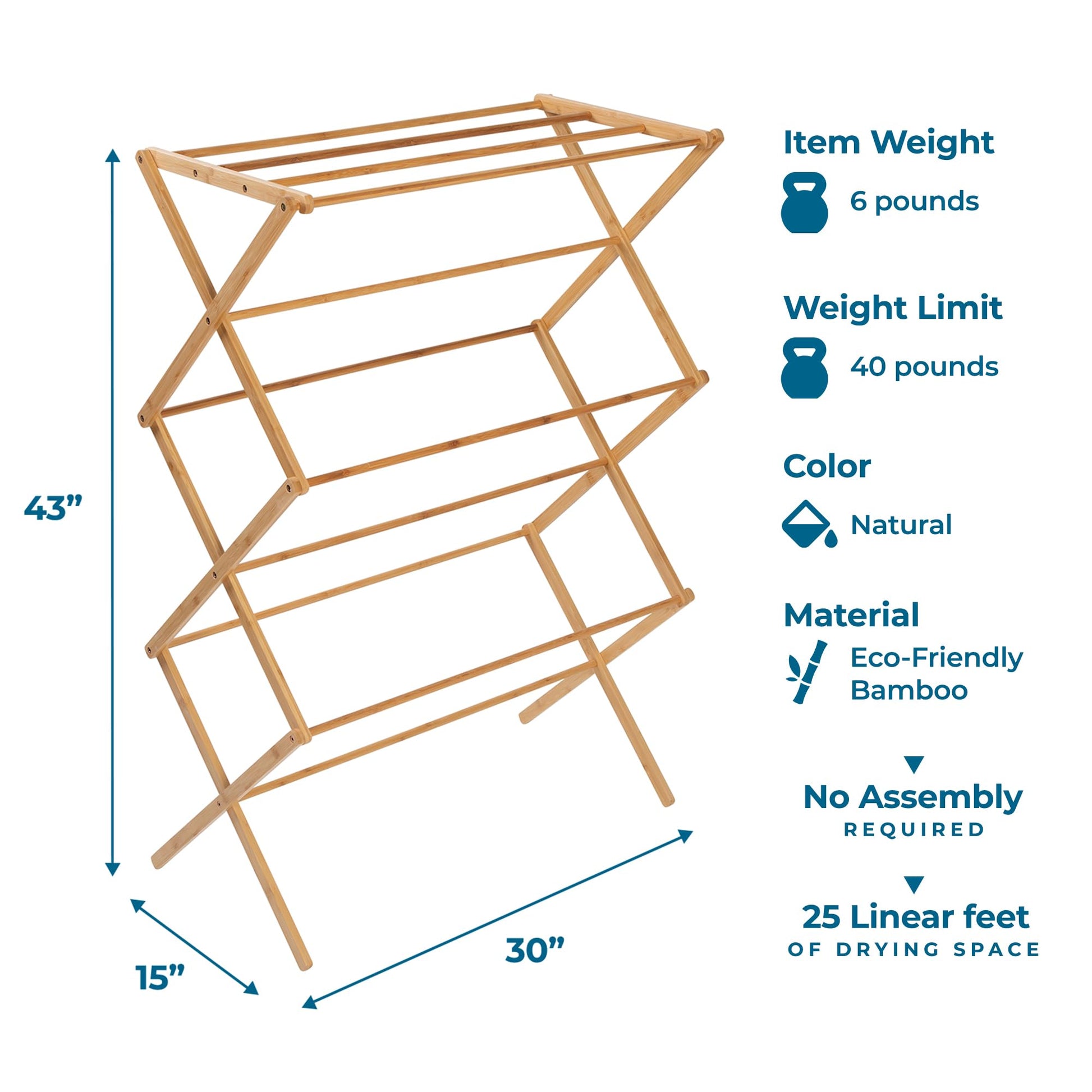 Honey-Can-Do Collapsible Bamboo Drying Rack – Sturdy & Foldable Laundry Drying Rack, Space-Saving &