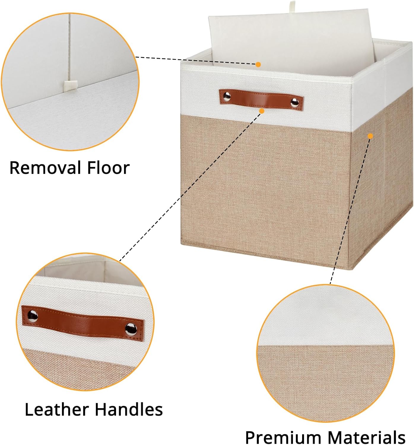 DULLEMELO Cube Storage Bins,13 x 13 x 13 inch Fabric Storage Cubes for Organizing,Collapsible foldable Linen Canvas Closet Storage Bins for Shelves Closet Bedroom Toys Home Office(White&Khaki-4 Pack)
