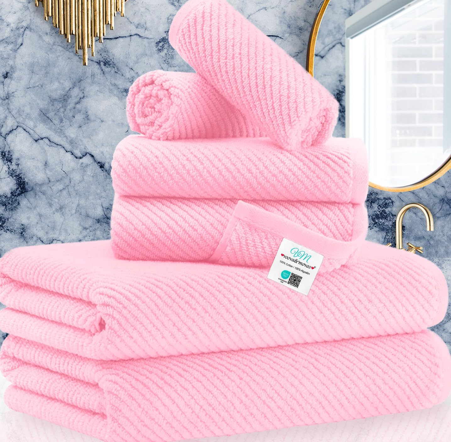 Pink Towels - 100% Cotton, Soft, Quick Dry, Lightweight, Towel Set of 6, 2 Large Bath 30" x 56", 2 Hand 18" x 28", 2 Washcloths 13" x 13", Pink Towels Bathroom Sets, Luxury Towel Gift Set