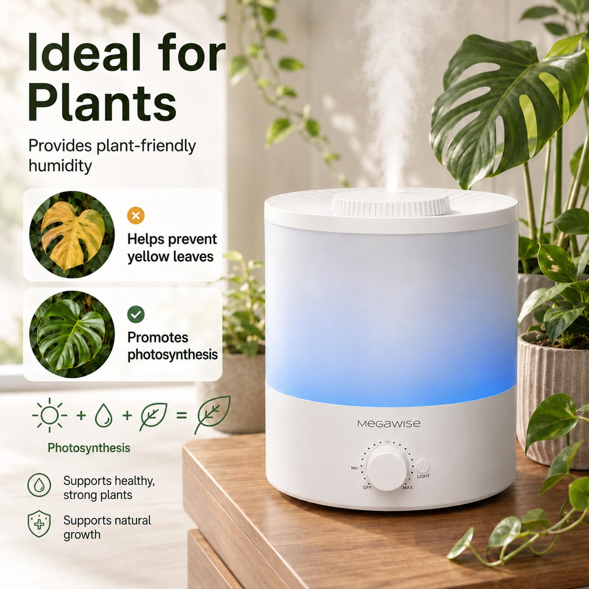 MegaWise Ultrasonic Cool Mist Humidifier SK7620 - 1.5L Capacity, Whisper-Quiet Operation