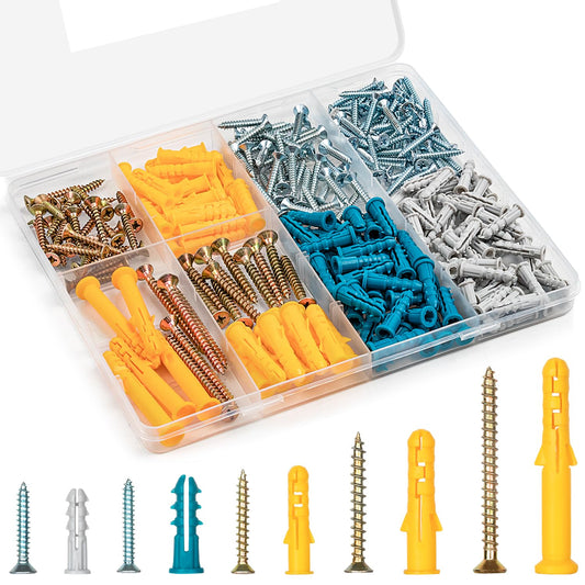 KURUI Drywall Anchors and Screws Assortment Kit 270PCS, 135 Plastic Dry Wall Expansion Anchors and