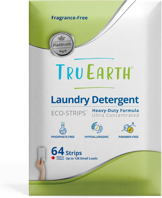 Tru Earth Platinum - Heavy Duty Laundry Detergent Sheets - Up to 128 Loads (64 Count), Fragrance Free - Ultra-Concentrated - Eco-Friendly Laundry Sheets