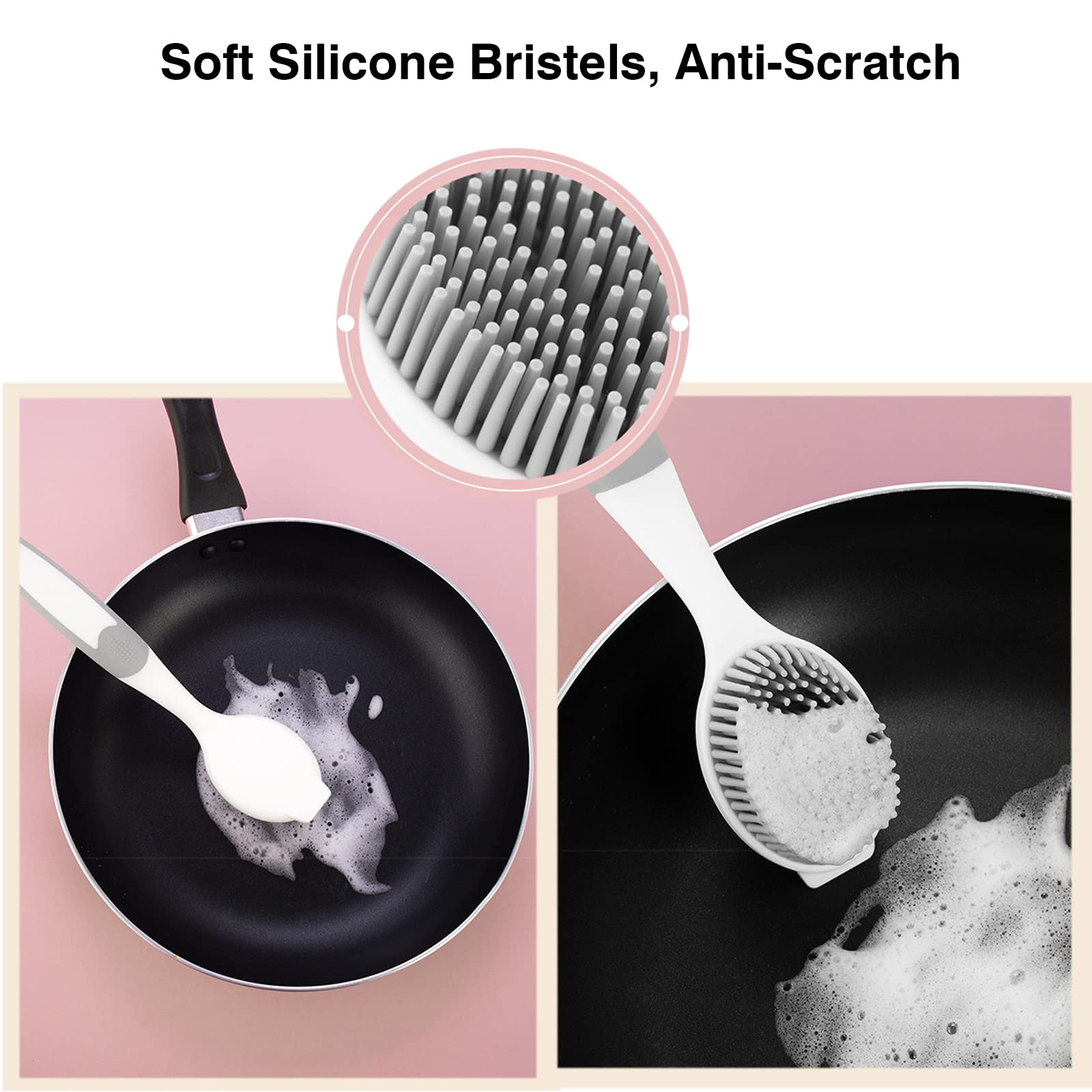 Dish Scrubber, Silicone Soft Bristles Scrub Brush with Scraper Tip, Comfortable Grip Brushes for