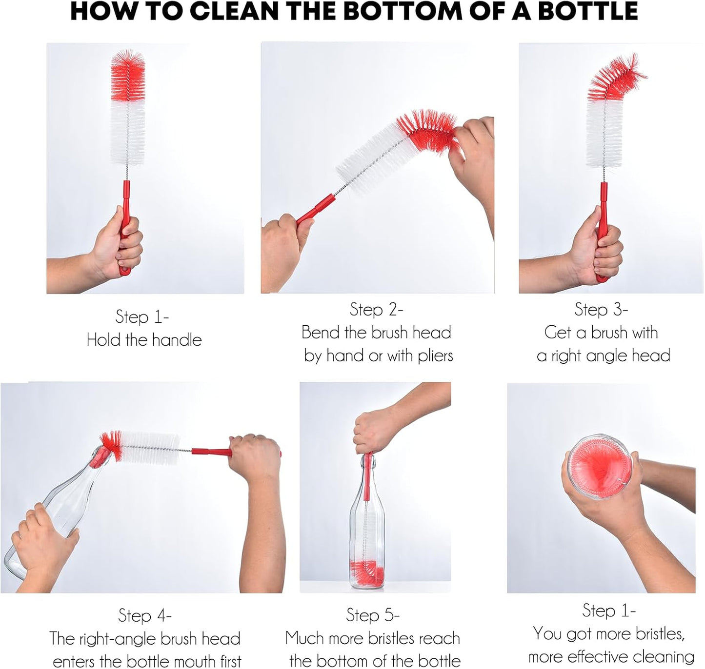 ALINK 3-Pack Long Red Bottle Cleaning Brush for Narrow Neck Beer, Wine, Kombucha, Hydroflask, Thermos, Sport Well, Carafe, Brewing Bottle Cleaner, 16 Inches