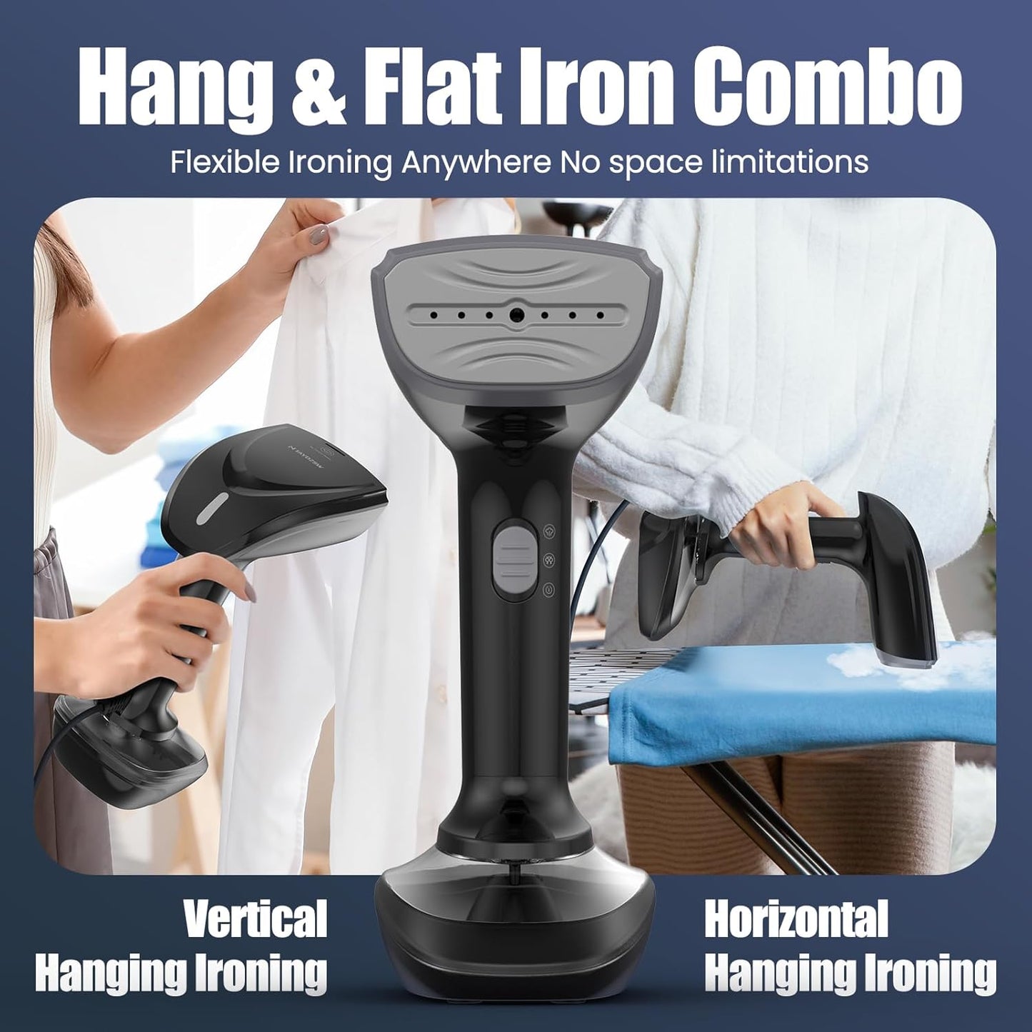 Powerful Handheld Fabric Steamer - 1800W with Fast Ceramic Heat-Up Plate, 2-in-1 Ironing & Wrinkle Remover, Steam Nozzle, Lint Brush - Black, for US 120V Only