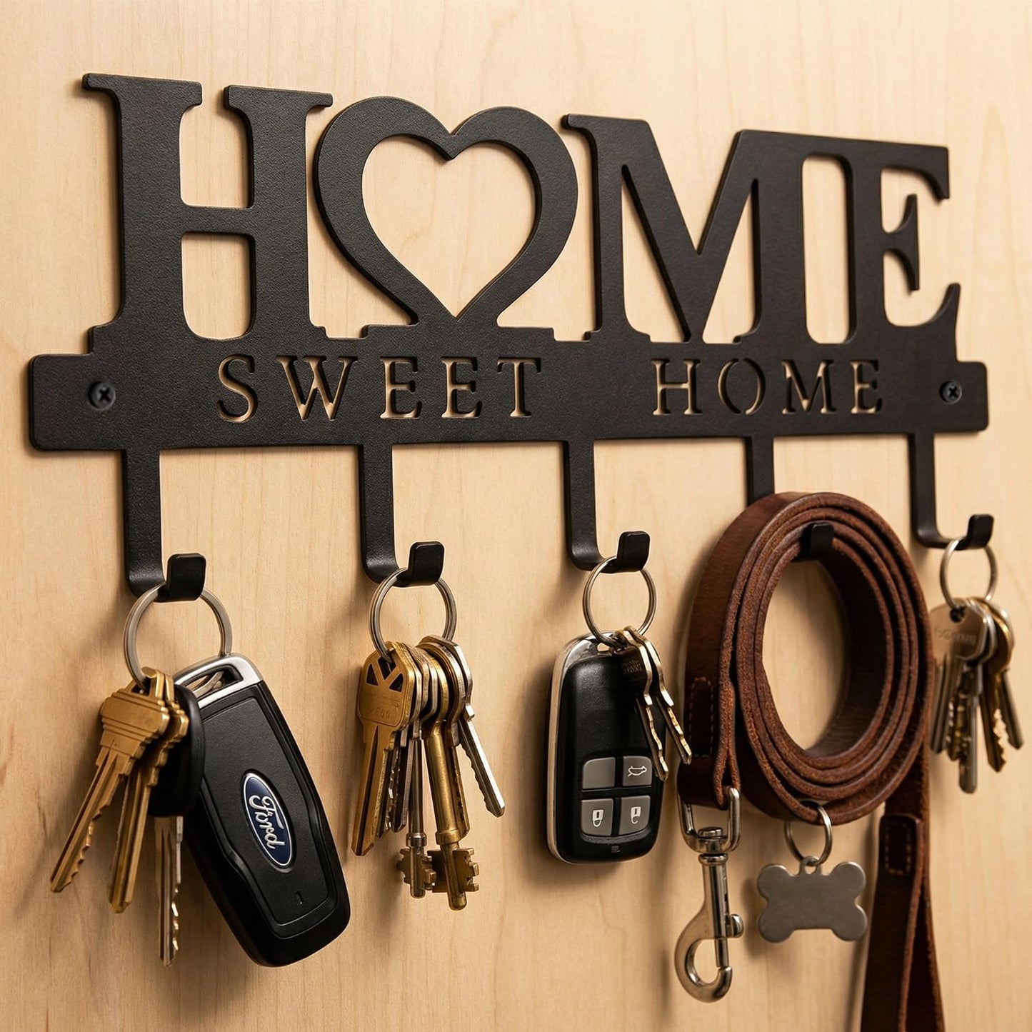 WIPHANY Entryway Wall Key Holder with 5 Hooks, Metal Key Rack Wall Mount for Keys, Bags and