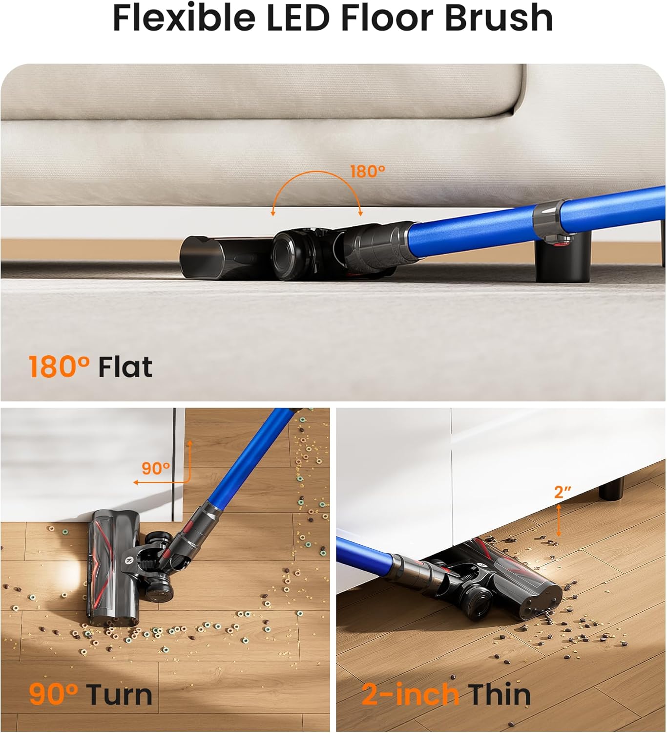 Cordless Vacuum Cleaner 550W 45KPa Powerful Suction, 65Min Runtime Stick Vacuum with LED Display, Self-Standing Anti-Tangle Lightweight Vacuum for Carpet Hardwood Pet Hair