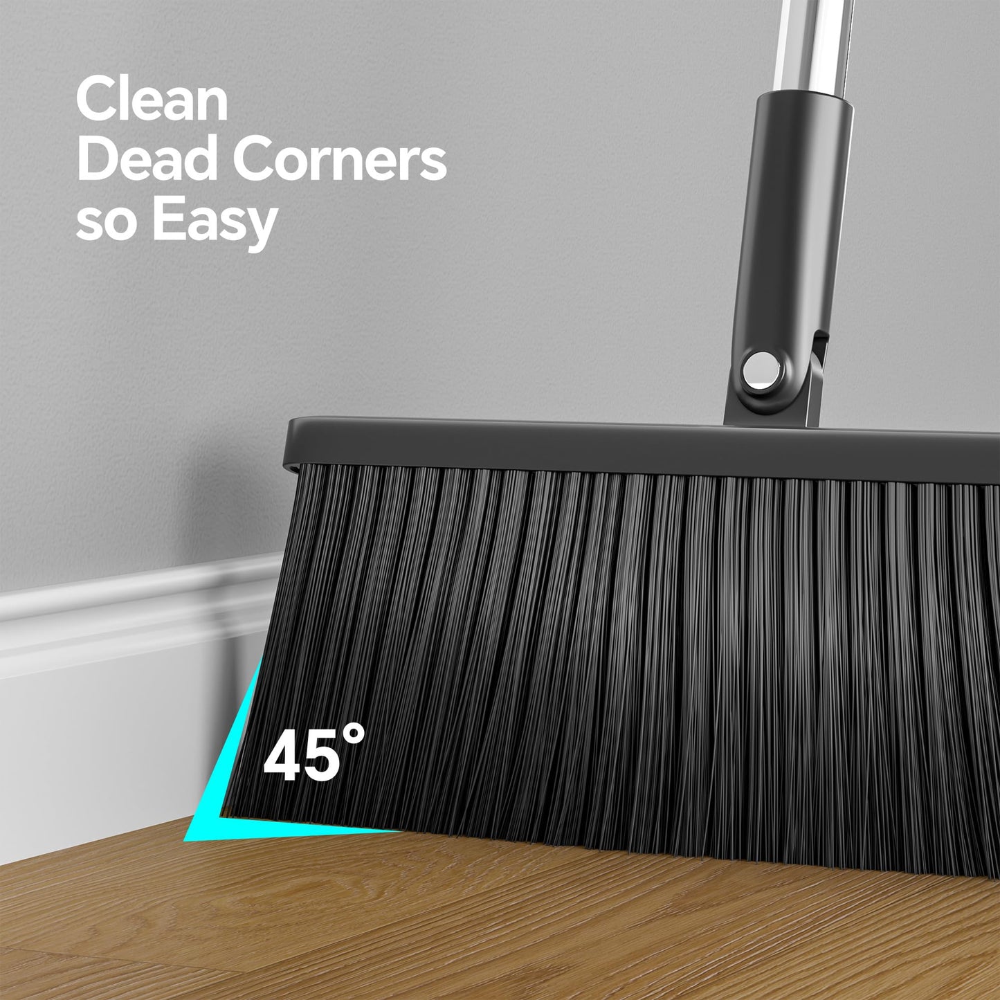 POPMOP Broom and Dustpan Set, 52" Long Handle with Dust Pan Teeth, Black