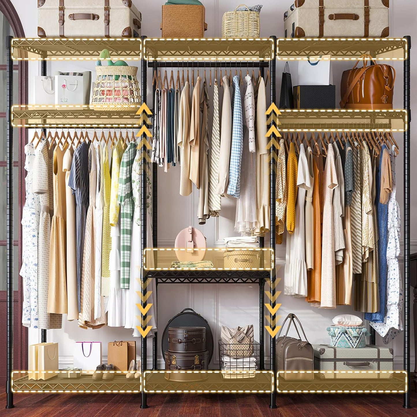 Raybee Clothes Rack Heavy Duty Load 795LBS Portable Clothing Racks for Hanging Clothes Adjustable Garment Rack, 56" W X16 D X 75.5" H Black