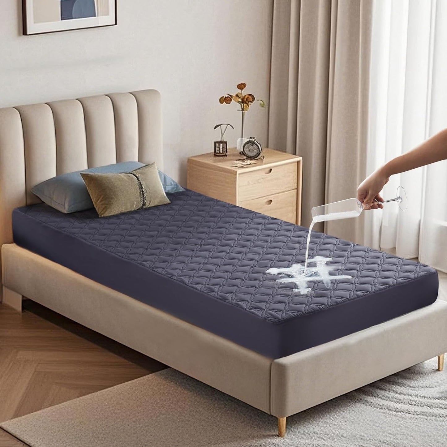 BEDLORE Waterproof Mattress Protector, Twin Size Noiseless Mattress Pad with Deep Pocket 6"-15" Depth, Soft Breathable Bed Mattress Cover Washable for Home, Bedroom, Hotel (Navy Blue)