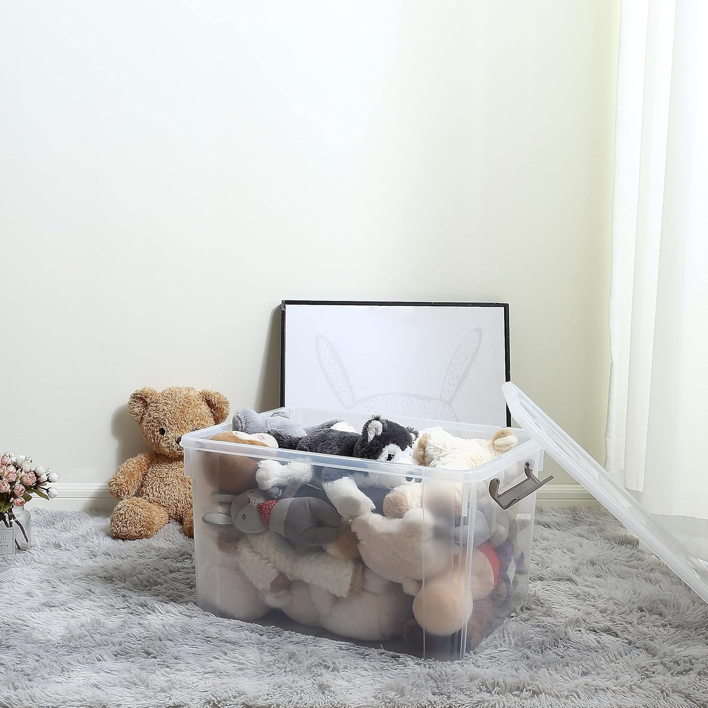 Citylife 58.1 QT Plastic Storage Bins with Latching Lids Stackable Storage Containers for Organizing Large Clear Storage Box for Garage, Closet, Kitchen, 8 Packs