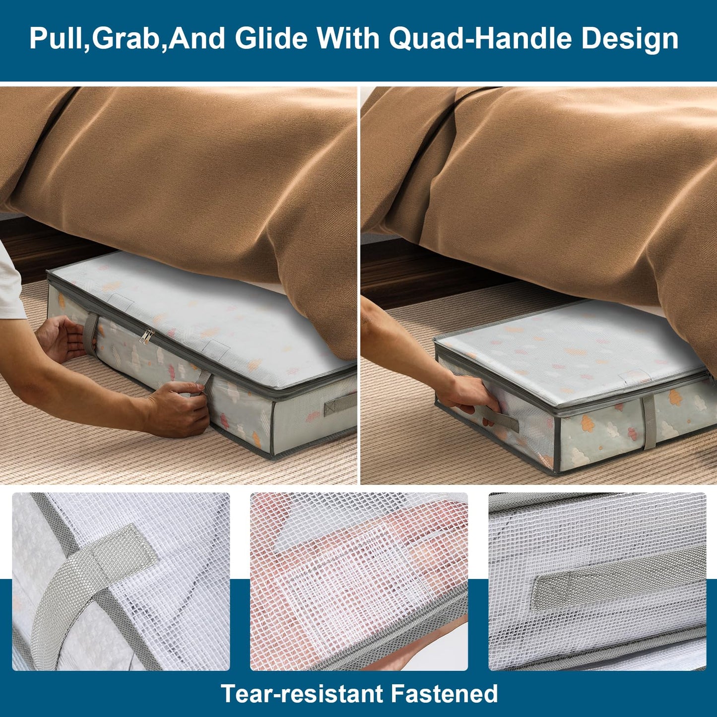 2 Pack Under Bed Storage Containers Bins, Humid-Proof Plastic Underbed Storage Bins, Clothes