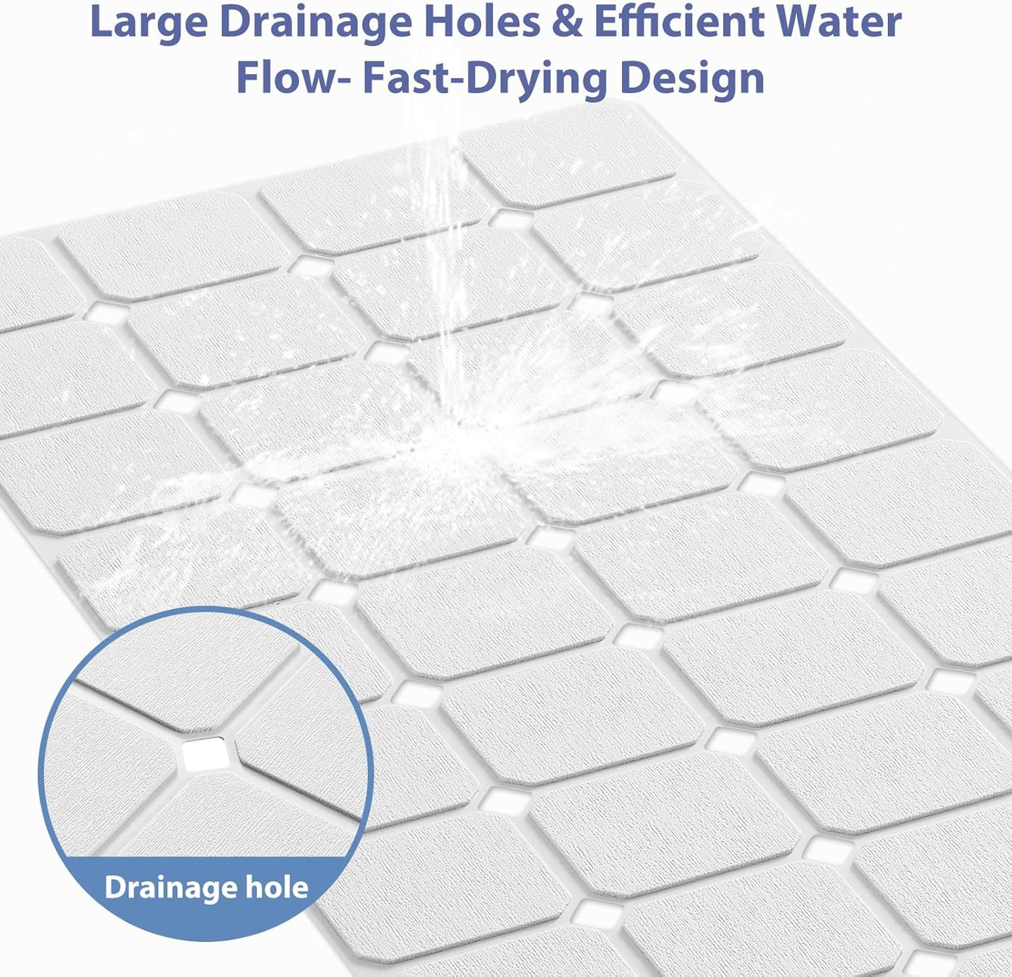 Bathtub Mat Non Slip Silicone Foldable Extra Long Tub Mat Strong Suction Cups & Large Drain Holes, Durable,Machine Washable for Smooth Surfaces Shower Mat, Ideal for Families Beige,15"x40" White