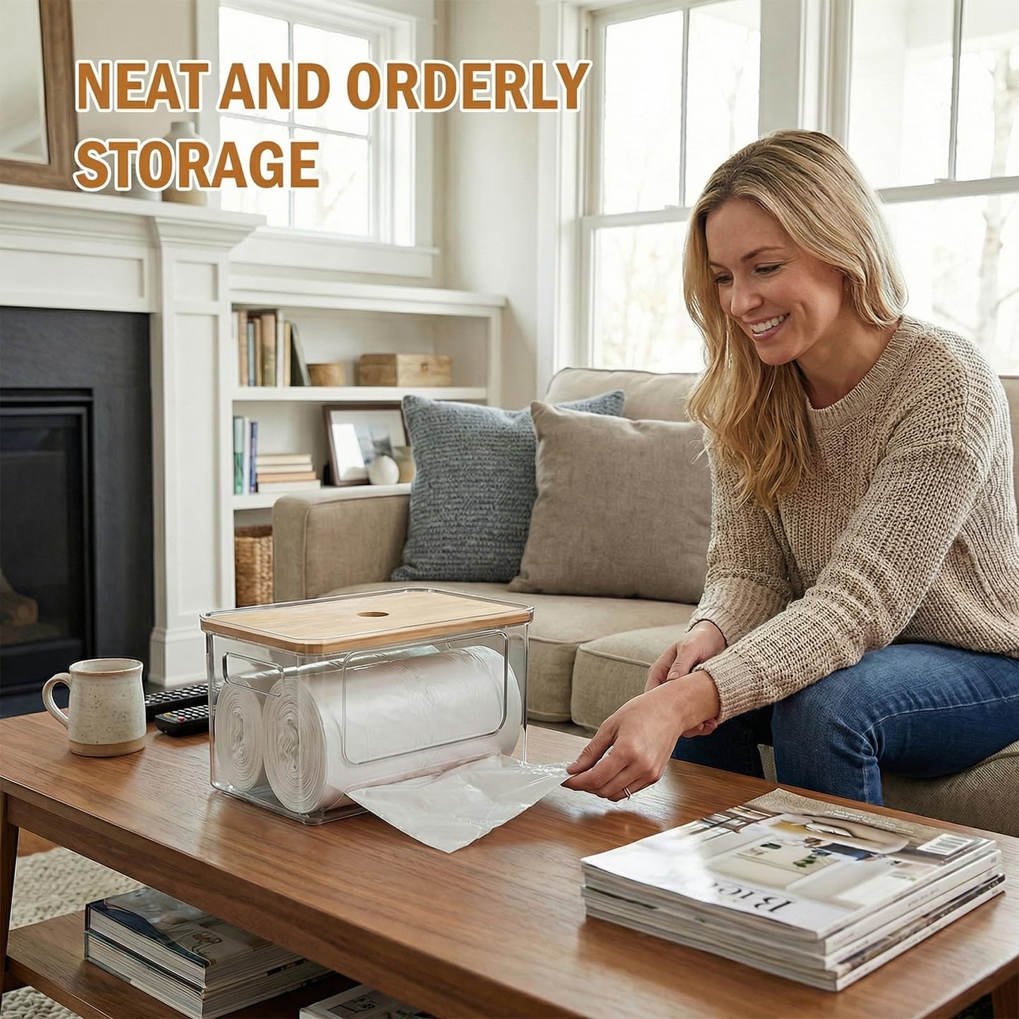 Trash Bag Dispenser, Stackable with Bamboo Top – Extra Large Garbage Bag Holder & Under Sink