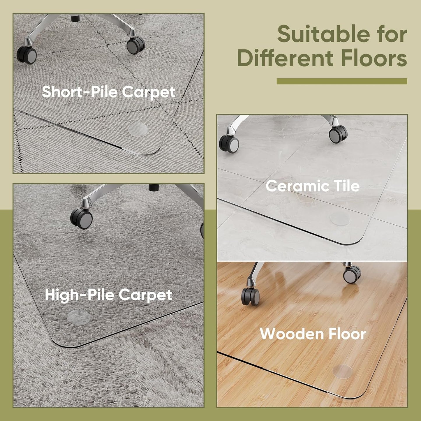 Office Chair Mat for Carpet & Hardwood, Upgraded 29" x 42" Dual Use Tempered Glass Chair Mat for Chair and Footrest Under Desk