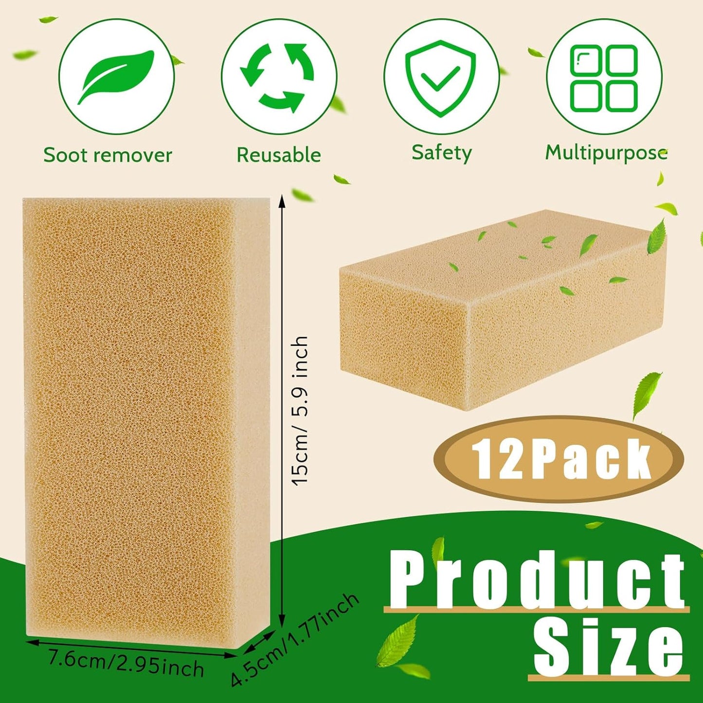 Tessco for you 12 Pcs Reusable Soot Eraser Sponge for Dry Cleaning - Effective Soot Remover for Pet Hair, Dust, and Dirt on Painted Walls, Books, and Car Interiors