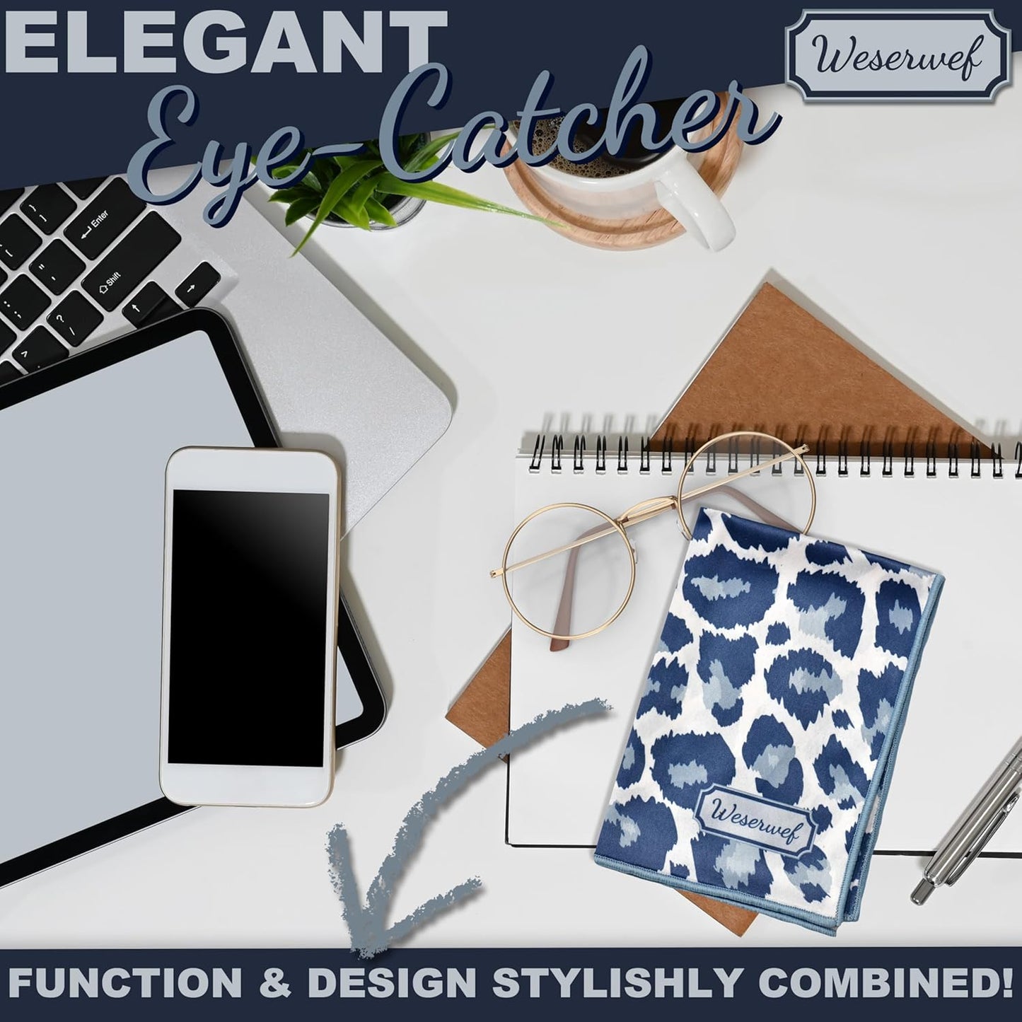 WESERWEF Design Microfiber Glasses Cleaning Cloth – Premium Cleaning Cloth for Eyeglasses, Screens, Tablets, Cameras & Lenses, 12" x 12", Ultra-Soft & Scratch-Free (Leo)