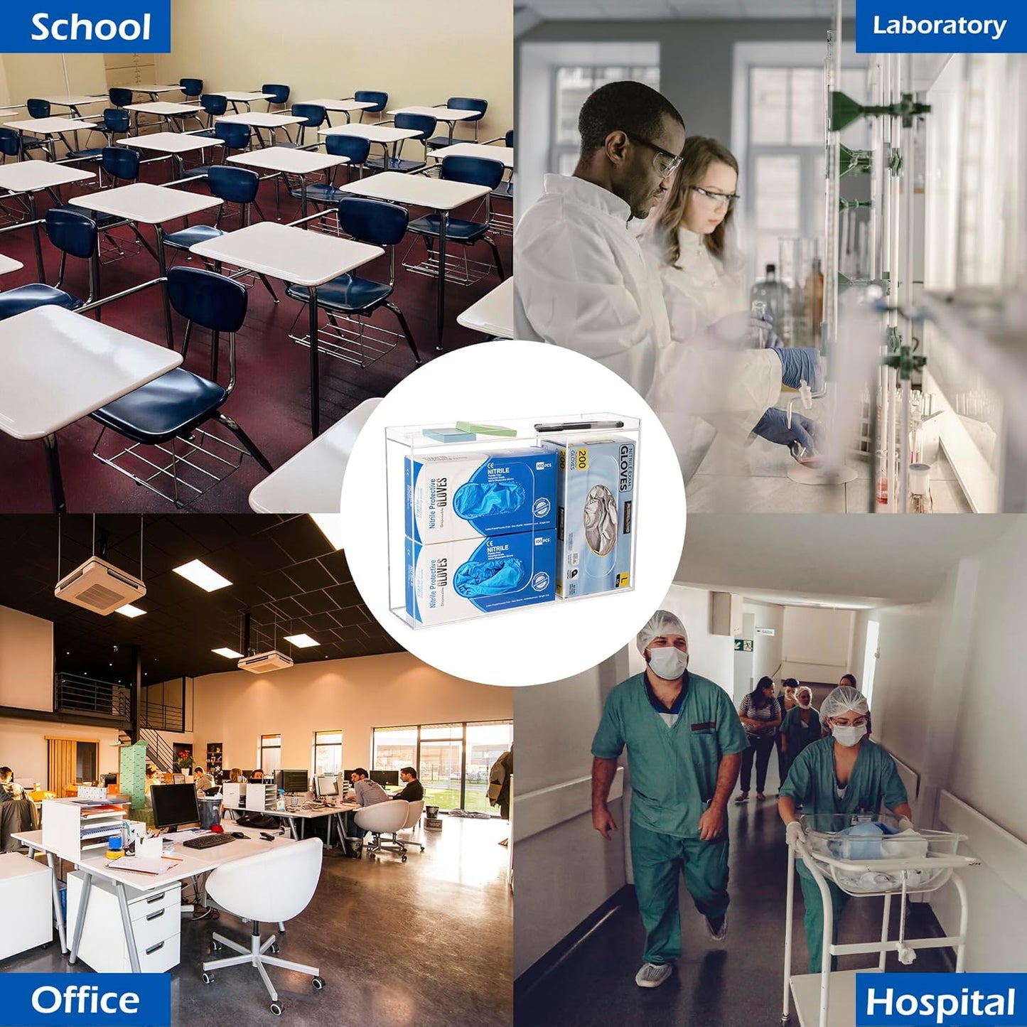 SEANADO Acrylic Disposable Glove Holder for Wall Mount or Tabletop , Clear Glove Box Organizer Rack Dispenser with Lid for Tissues, Beard Cover, Face Masks, Bags,Hairnet and Shoe Covers