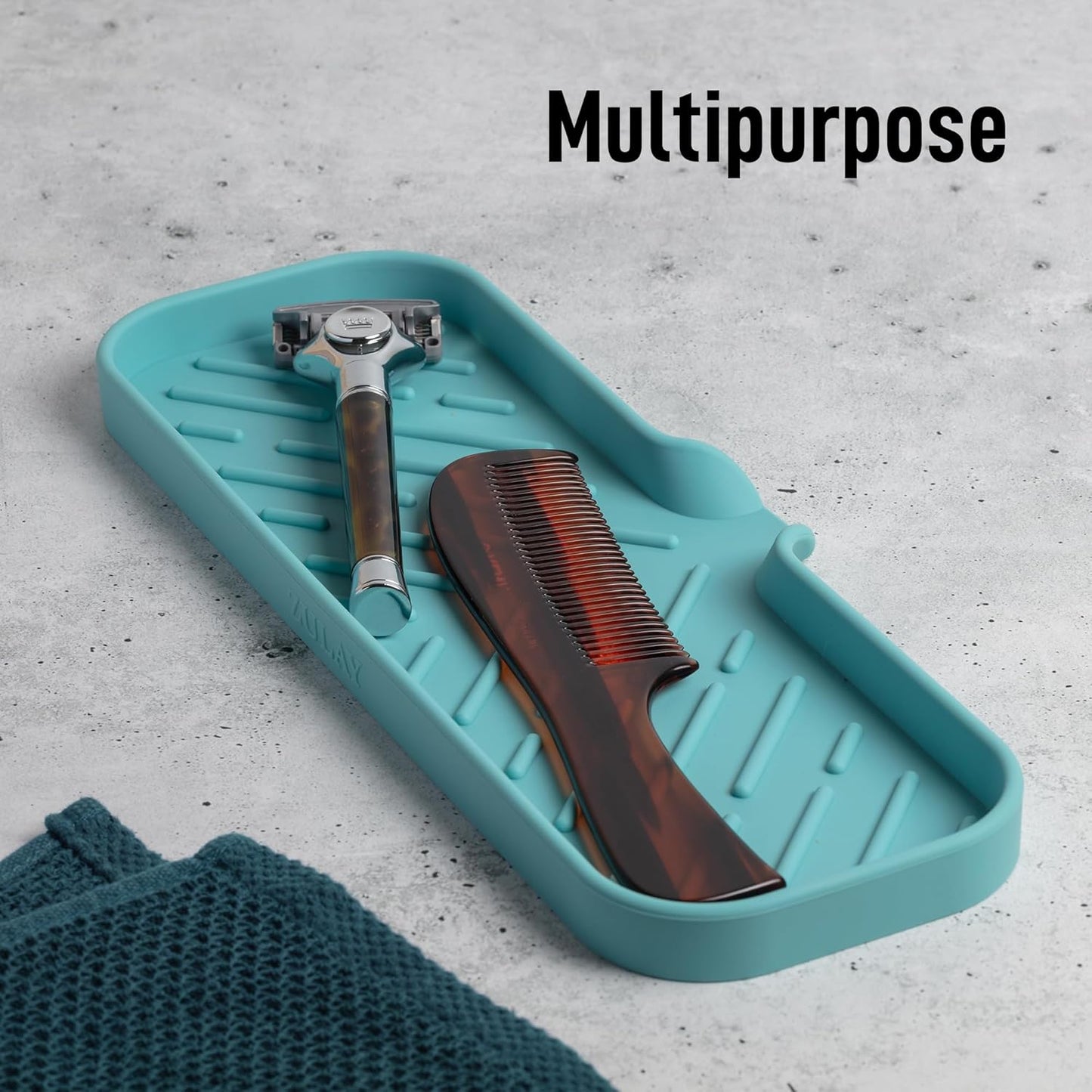 Zulay Large Silicone Sponge Holder (12x4) – Flexible Sink Organizer Tray for Kitchen & Bathroom – Multipurpose Soap Dish for Sponges, Makeup, Trinkets & More (Aqua Sky)