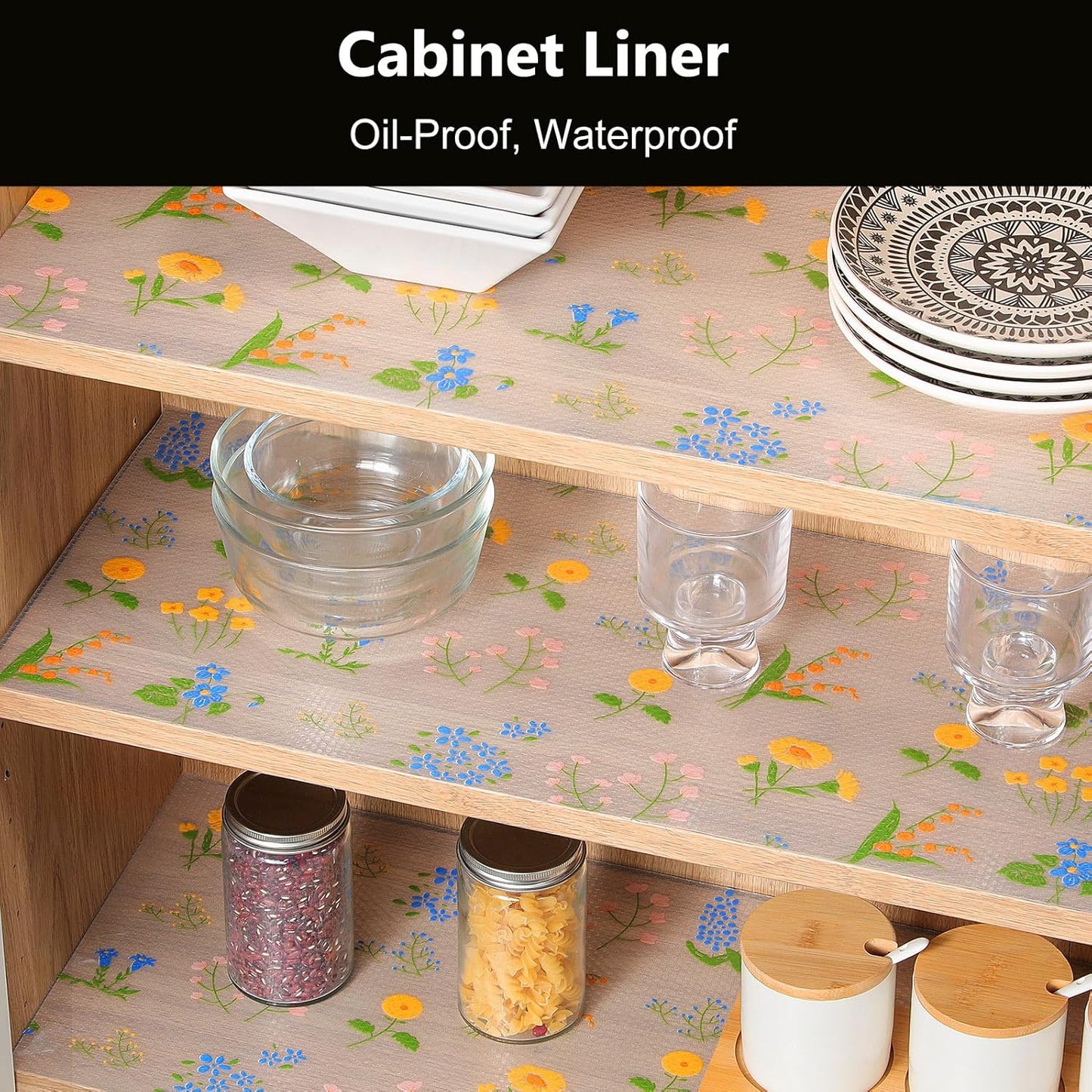 INNOLITES Non-Slip Shelf Liner – Cabinet & Drawer Liner Non-Adhesive – Waterproof Oil-Proof – Durable EVA with Floral for Kitchen Cabinets Refrigerator – BPA-Free, Easy to Cut 23.6" x 118"