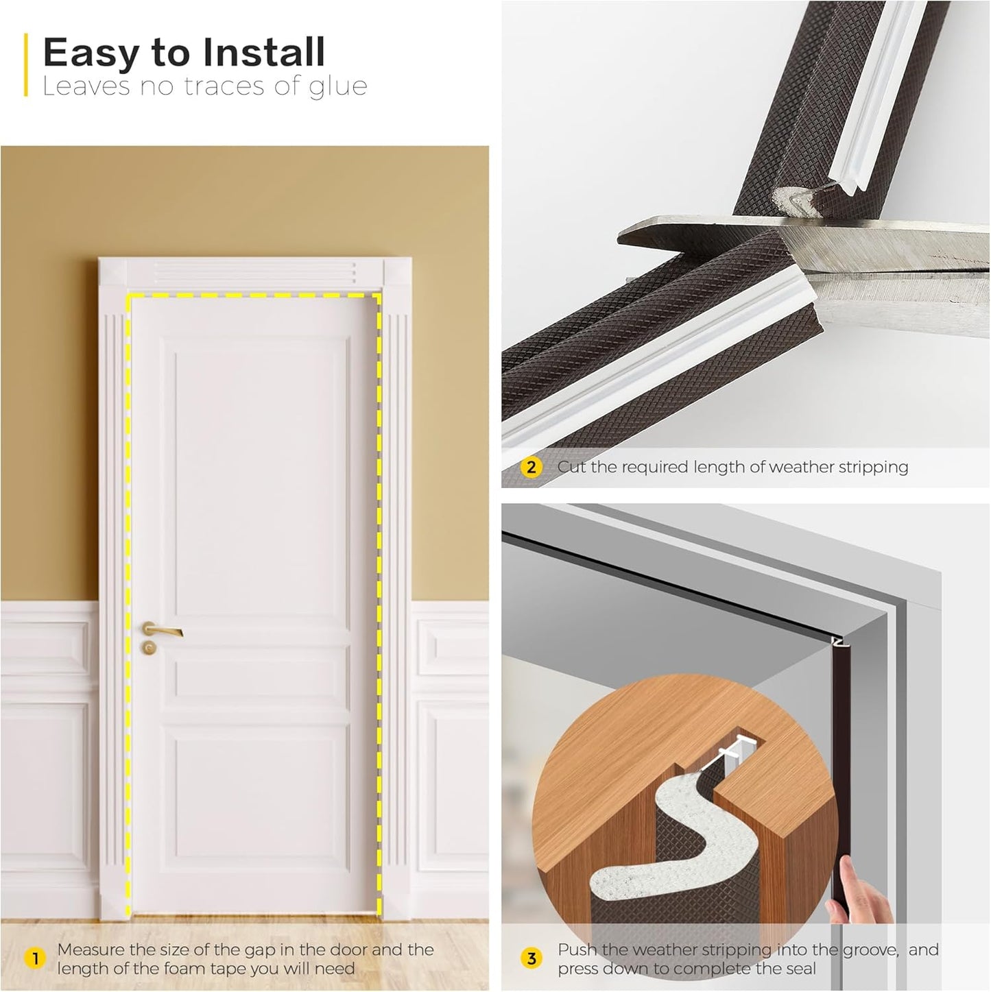 Weather Stripping Door Seal Strip - Soundproof Q-Shaped Foam for Exterior Door Frame, Large Gap Seal, Noise Cancelling, Easy to Install (Brown, 26FT)