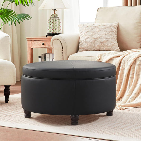 30-Inch Round Storage Ottoman, Modern Ottoman Coffee Table with Removable Top for Living Room