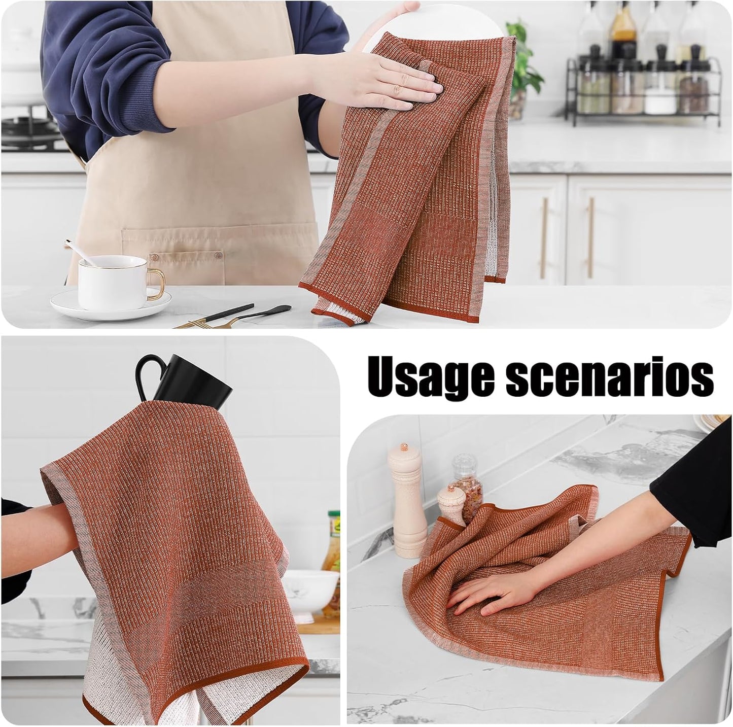 Homaxy Premium Kitchen Towels(18”x 28”, 6 Pack), Large Cotton Kitchen Hand Towels, Flat and Terry Dish Towels, 380 GSM Highly Absorbent Tea Towel Set with Hanging Loop, Rust