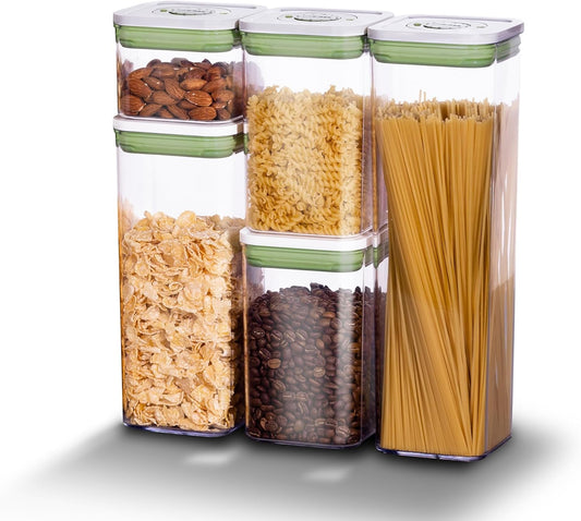 linoroso Pop Airtight Food Storage Containers with Date Recording Lids, Stackable Plastic Storage