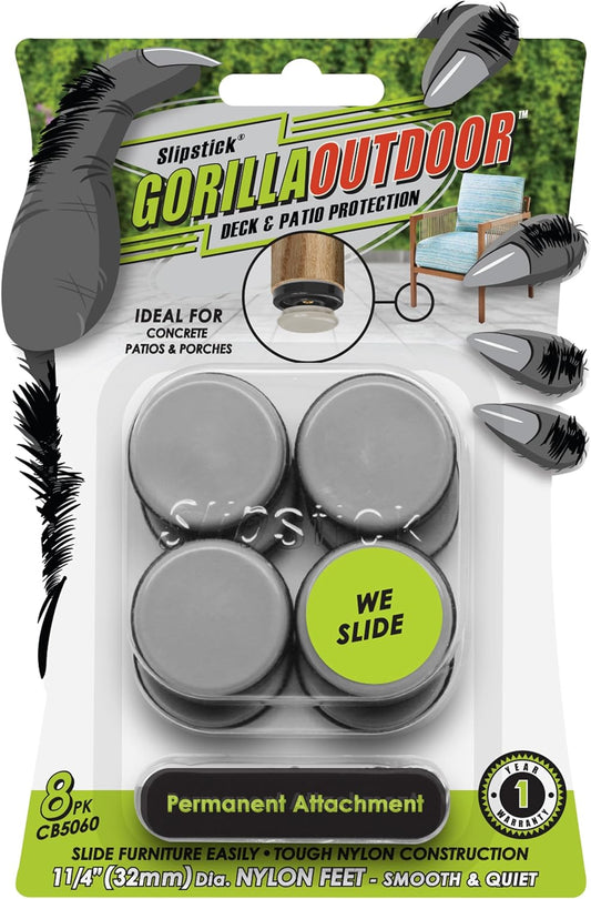 Gorilla Outdoor 1-1/4 Inch Furniture Sliders/Chair Glide Floor Protectors (Set of 8) Screw-On Nylon