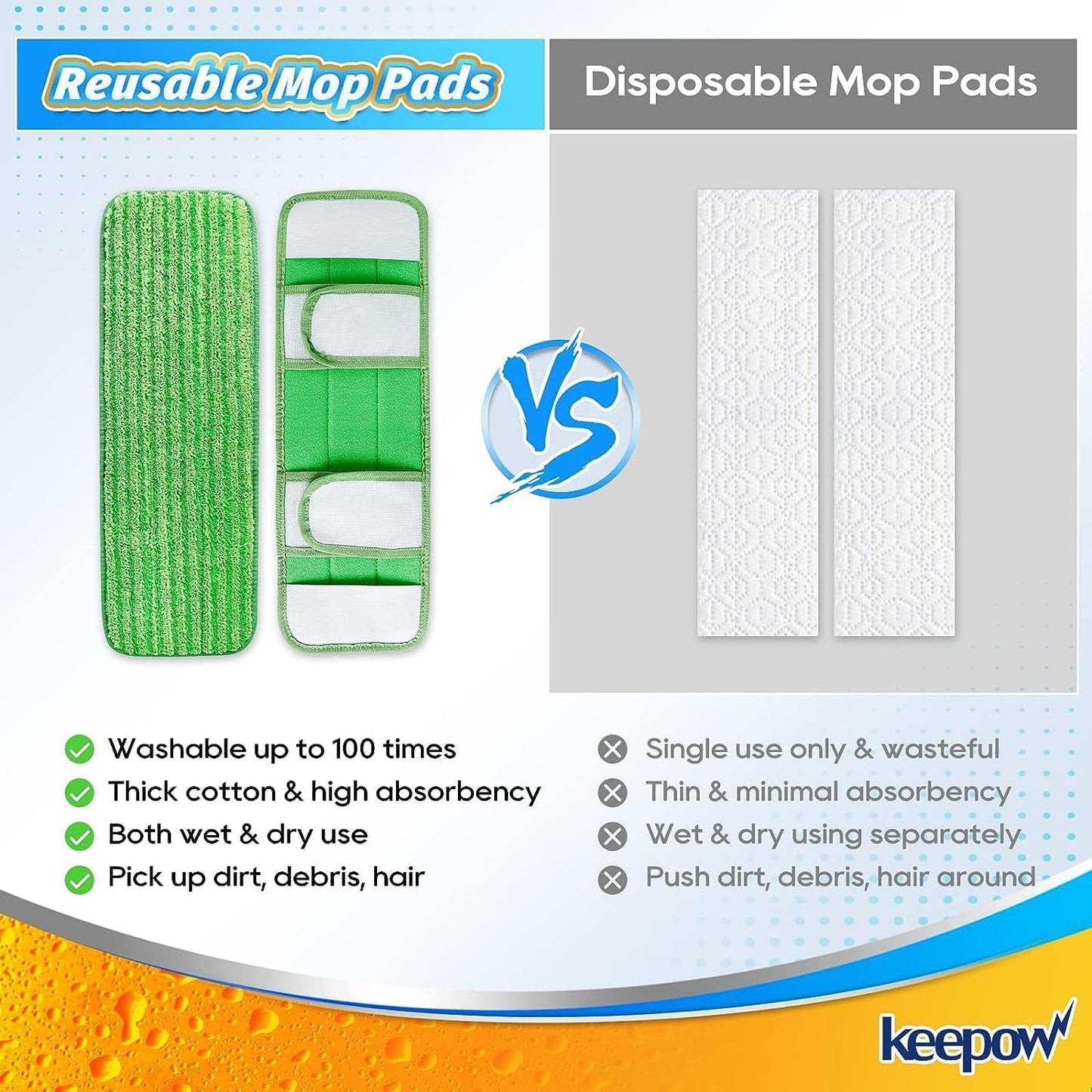 KEEPOW XL Mop Pads Compatible with Swiffer Sweeper XL, 6 Pack Wet Pads Refills Dry Sweeping Cloths, Reusable Pads for X-Large