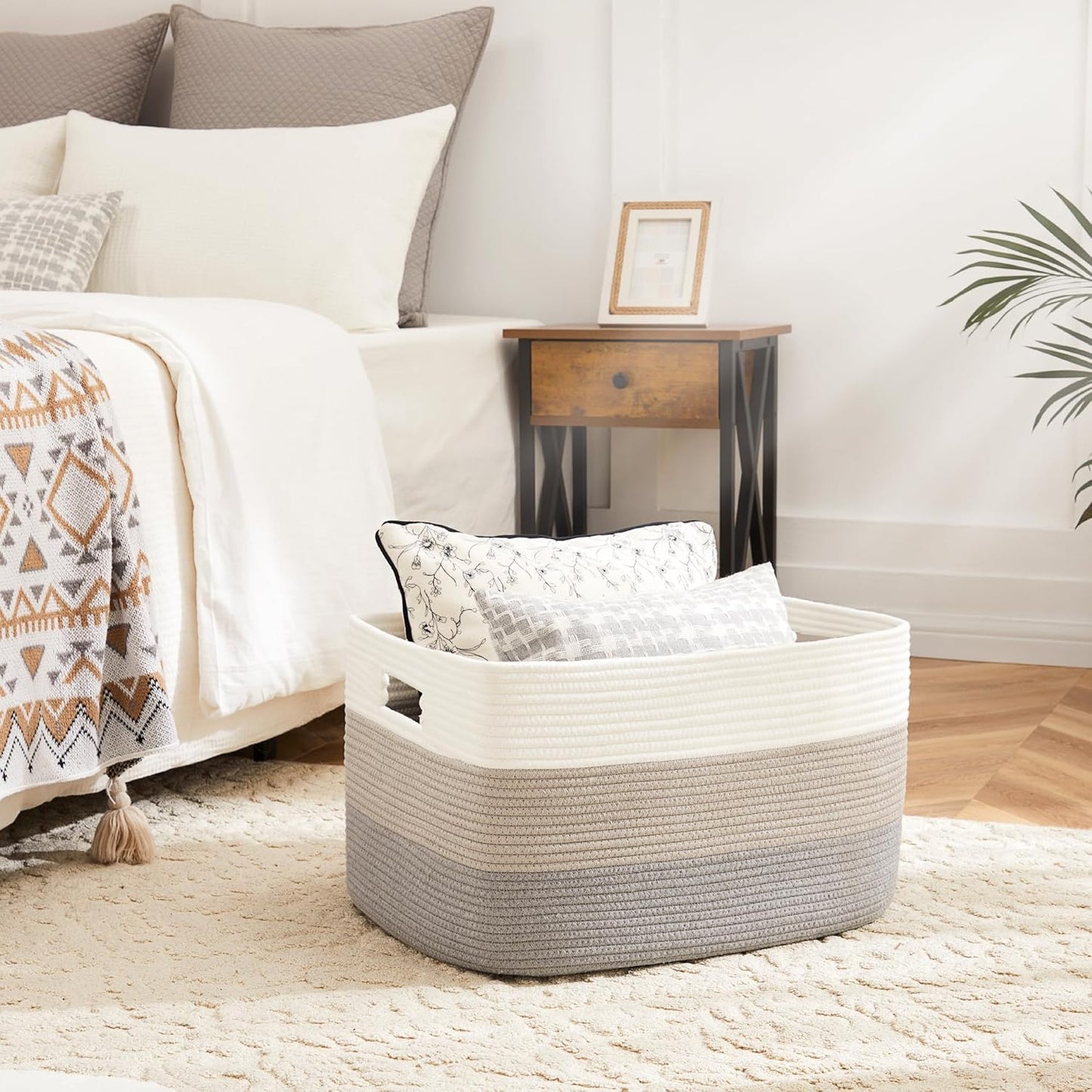 Blanket Basket,Rectangle Woven Baskets for Storage,100L Laundry Basket for Decorative Nursery Blanket,Toys,Dirty Clothes and Magazine in Shelves,Baby Room,and Living Room