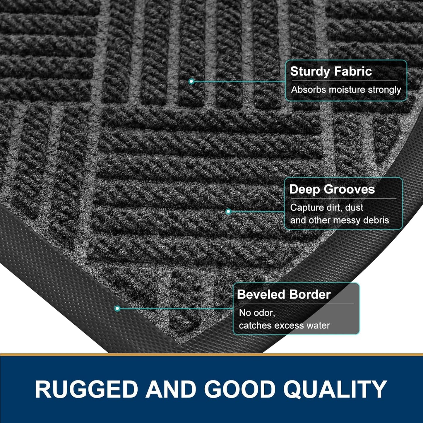 Smiry Half Circle Front Door Mat Outside Entrance, Heavy Duty Outdoor Indoor Natural Rubber Doormat, Non Slip, Trap Dirt and Moisture, Easy Clean, Low Profile Patio Porch Entryway Mat, 29.5x17, Black