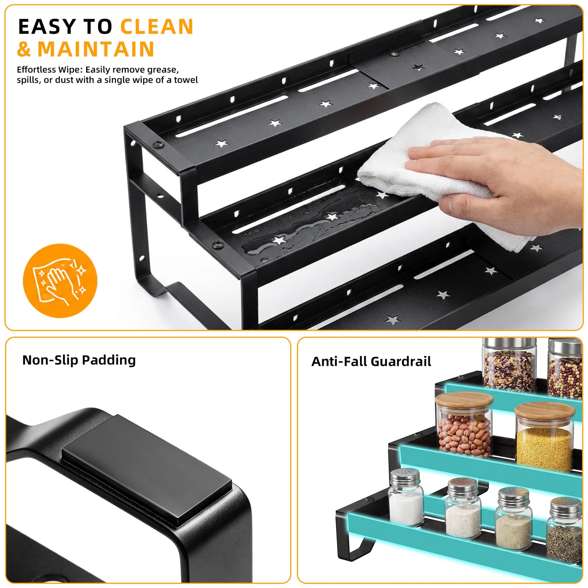 PEEKUP Spice Rack Organizer for Cabinet, 13-21.5" Expandable Spicy Shelf