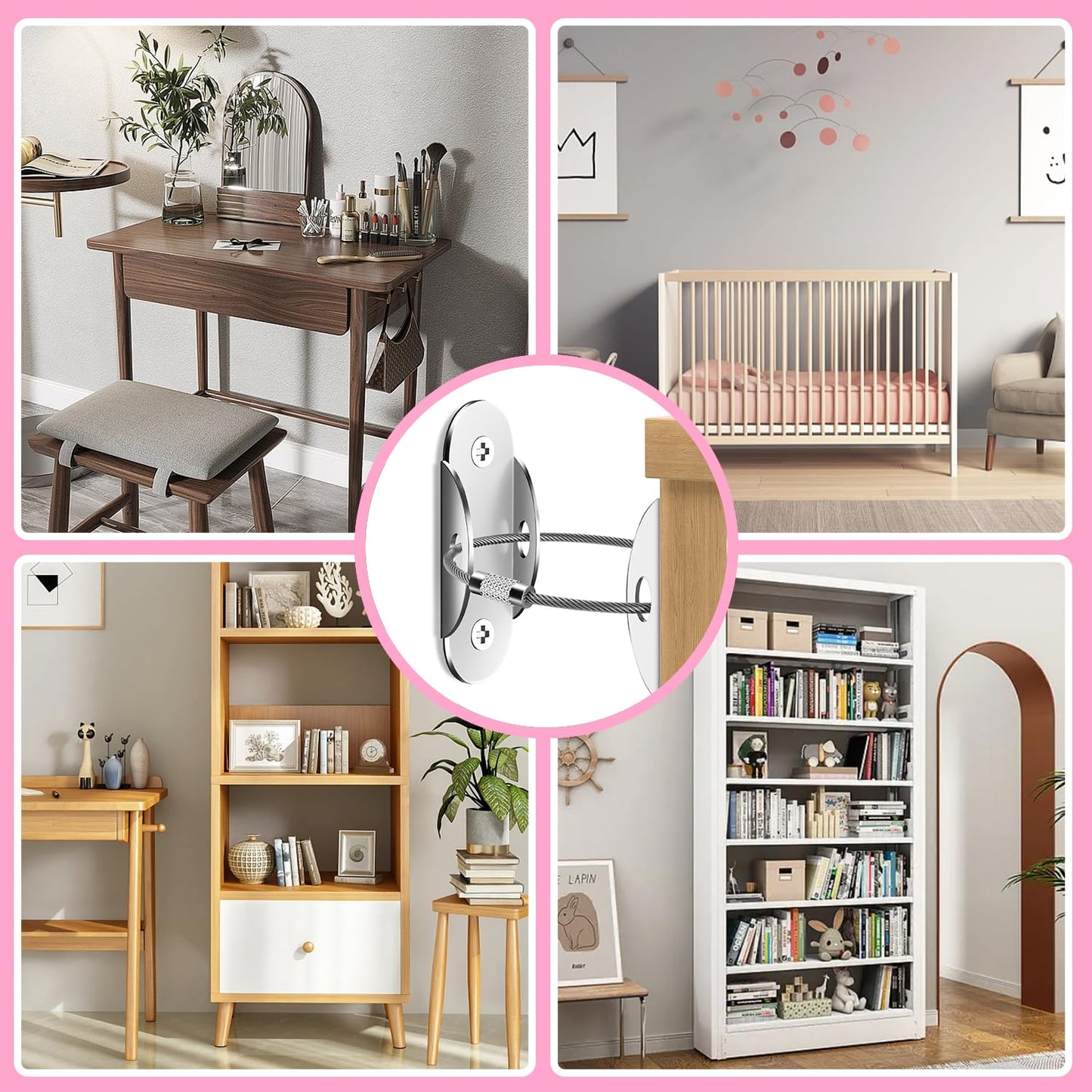 Anti Tip Furniture Anchors (6 Packs) Furniture Anchors for Baby Proofing, Earthquake Straps for Furniture Dresser Wall Safety Anchor Furniture Safety Straps Wall Straps, Silver