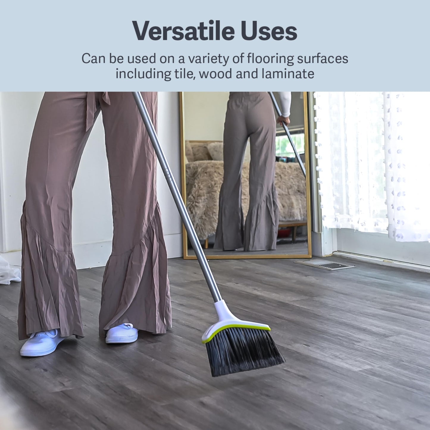 Casabella Basics 2-Piece Angled Broom and Dustpan Set, 44" Angled Broom with Long Handle and