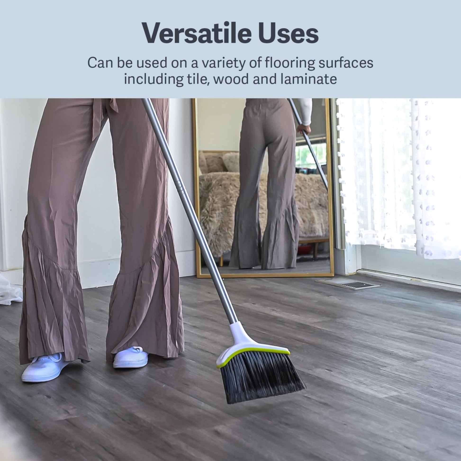 Casabella Basics 2-Piece Angled Broom and Dustpan Set, 44" Angled Broom with Long Handle and