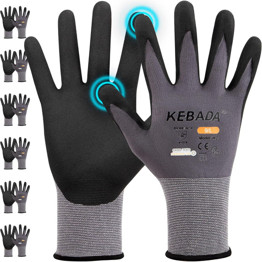 Kebada W2 Work Gloves for Men and Women, Nitrile Coated Working Gloves for Gardening, Construction