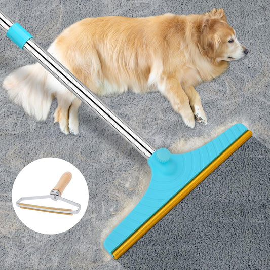 Carpet Rake for Pet Hair Removal - Reusable Pet Hair Remover, 60” Adjustable Long Handle Cat Dog Carpet Rake Scraper with Patented Design, Dog Hair Rake Brush for Rugs, Mats