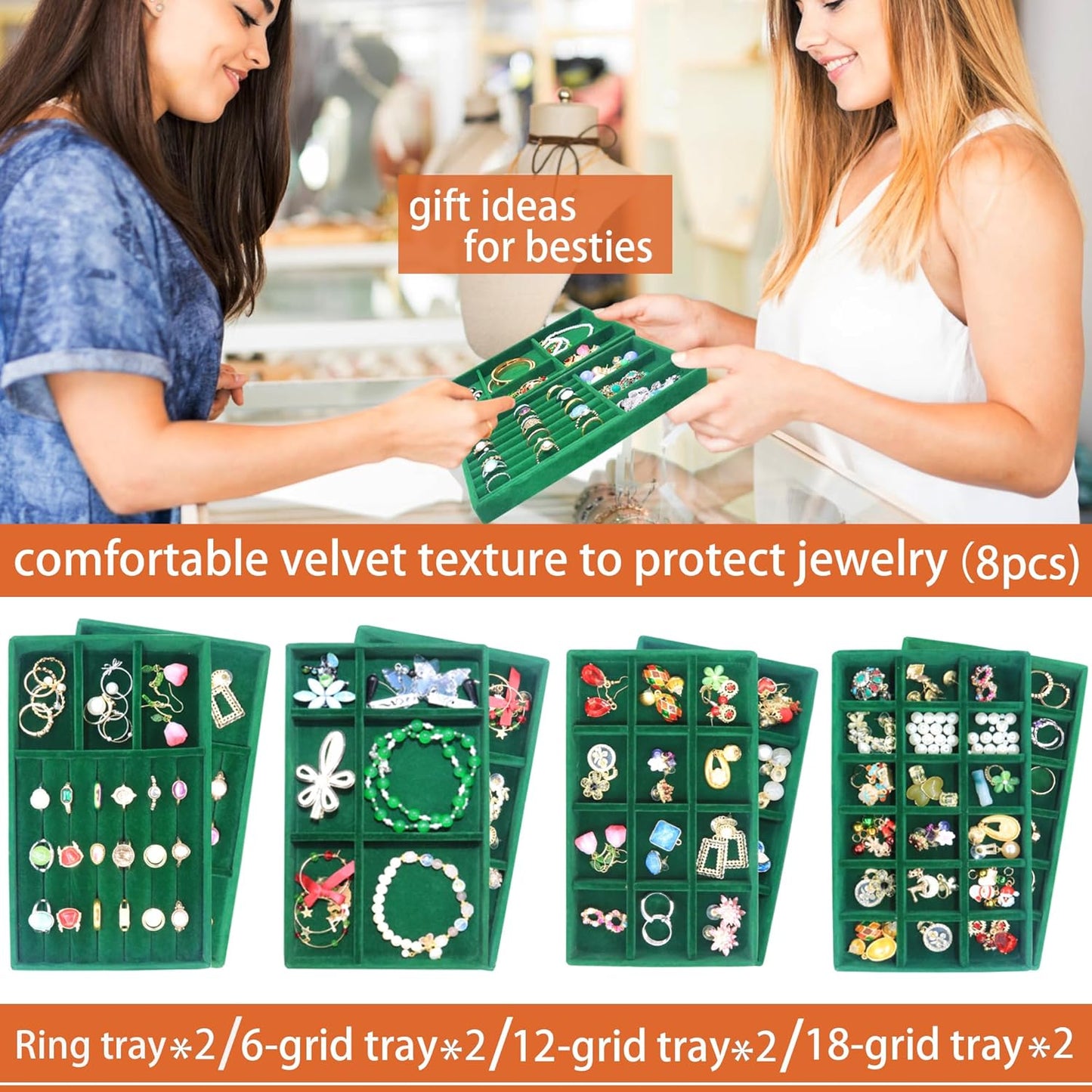 Jewelry Trays Organizer Set of 8 Stackable Jewellry Organizer Trays for Drawers Jewelryy Display Necklace Earring Bracelet