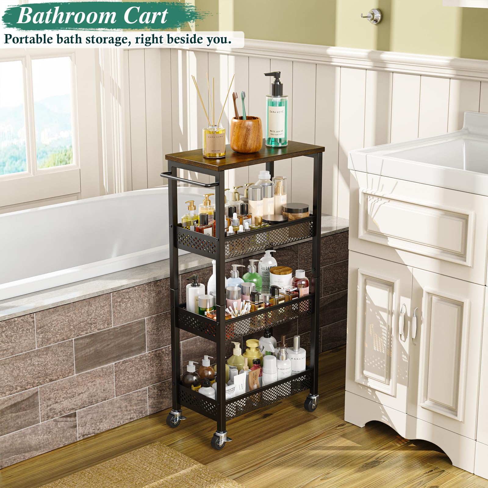 OKZEST 4-Tier Slim Rolling Storage Cart for Bathroom, Laundry Room, Kitchen